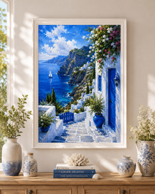 Coastal Painting in a slim natural oak frame