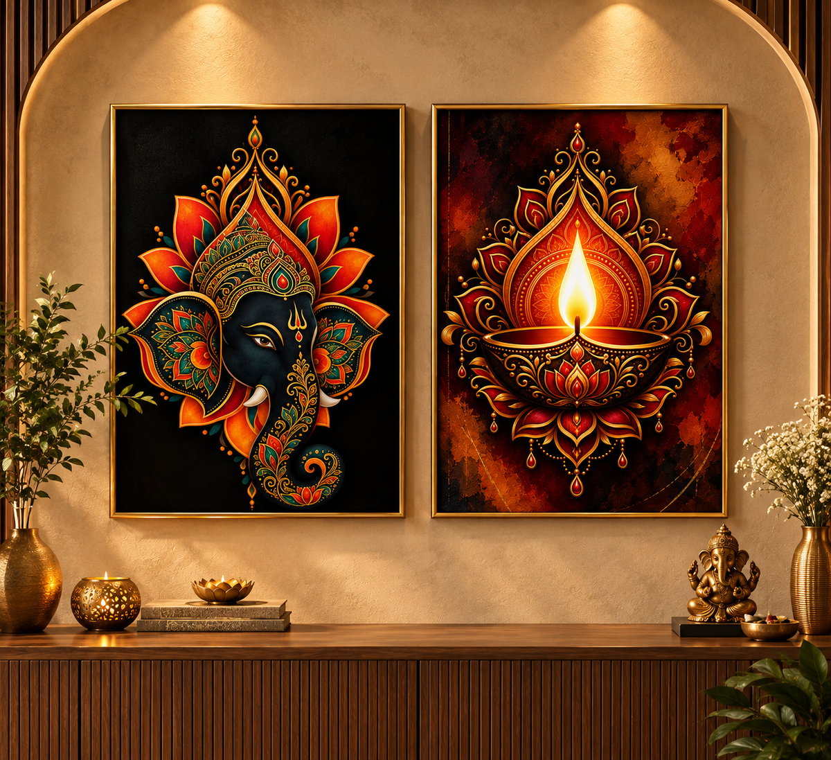 Elegant Diwali Paintings with golden frames TOGETHER