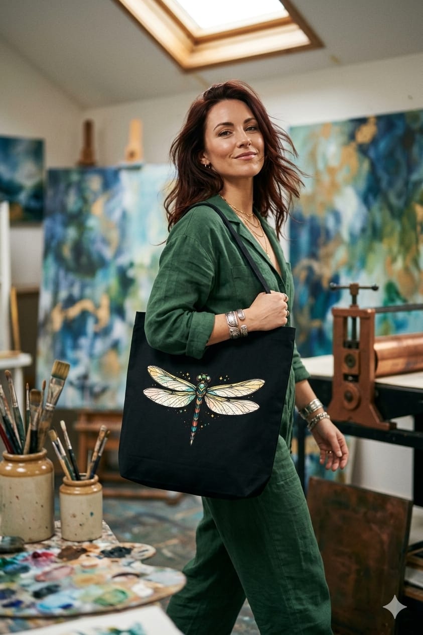 Cotton Canvas Dragonfly Printed Tote bag
