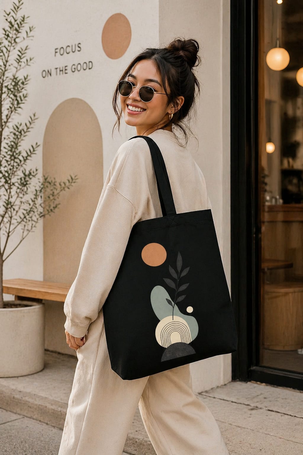 Cotton Canvas Minimalist Leaf printed Tote bag