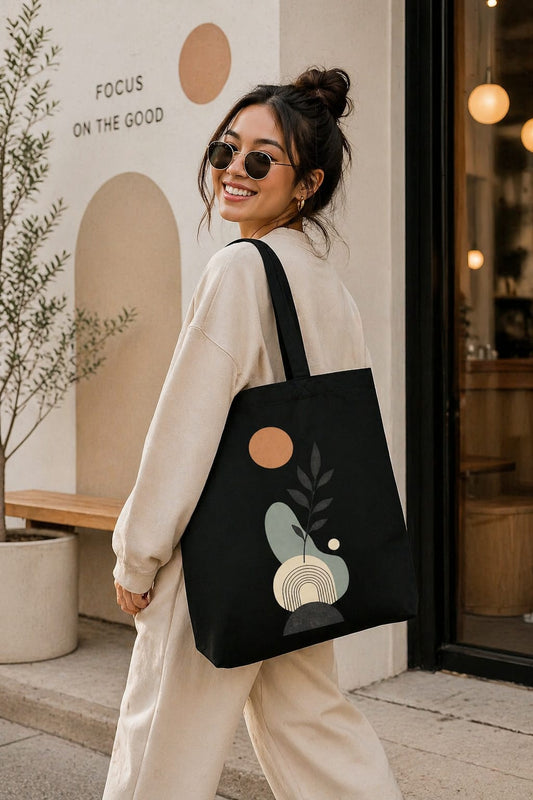 Cotton Canvas Minimalist Leaf printed Tote bag
