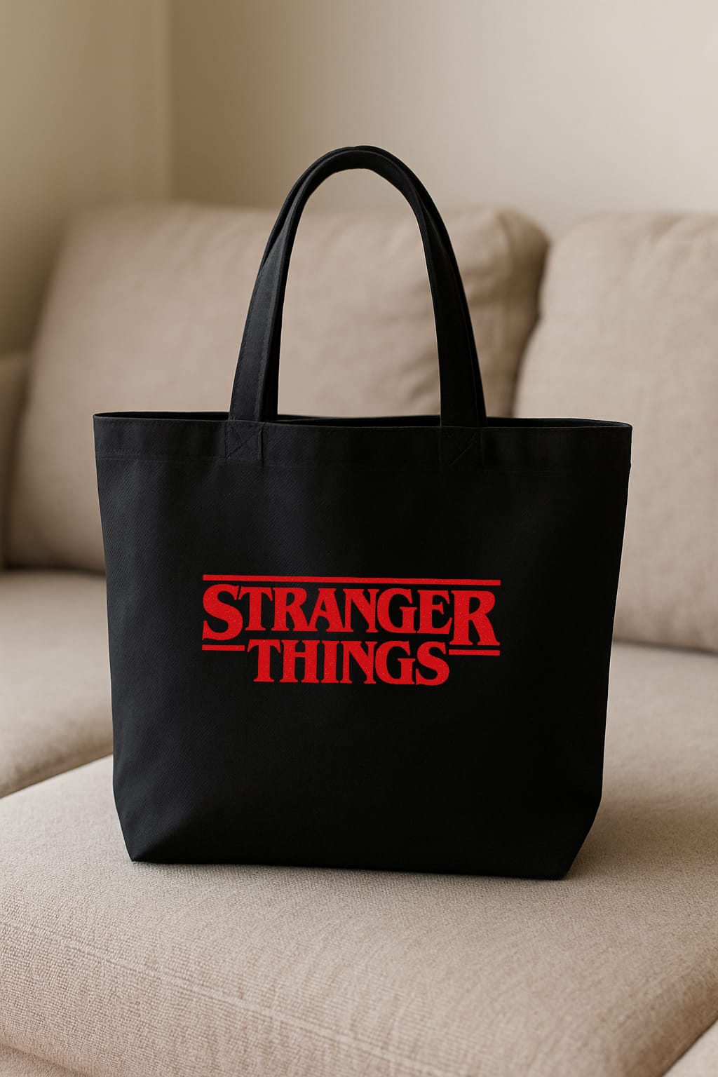 Cotton canvas Stranger Things printed tote bag