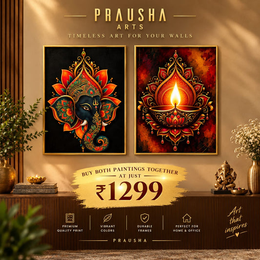 Elegant Diwali Paintings with golden frames TOGETHER